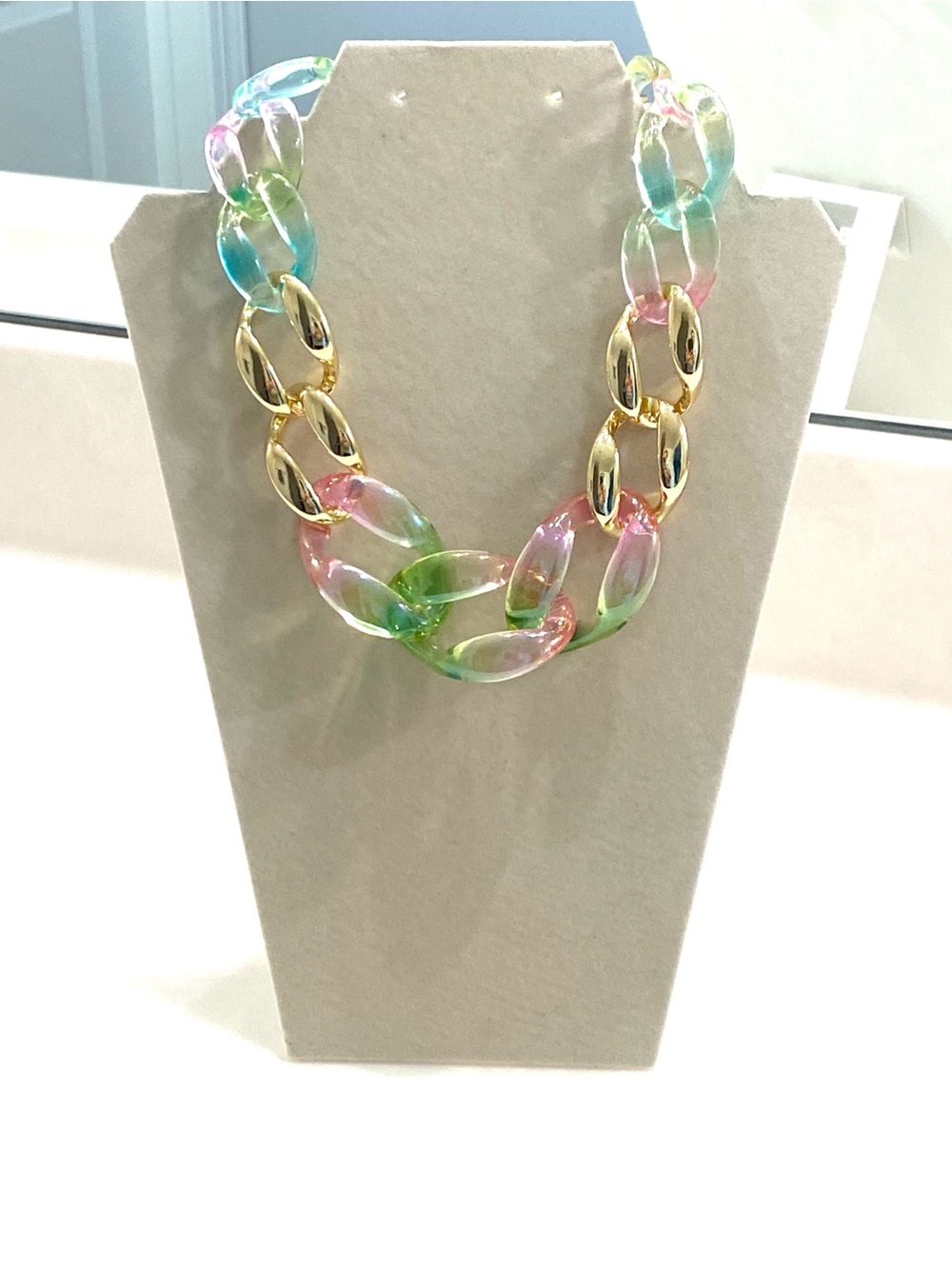 RUSH by Denis & Charles Chunky Link Necklace Pastel Ombre Translucent Resin Gold